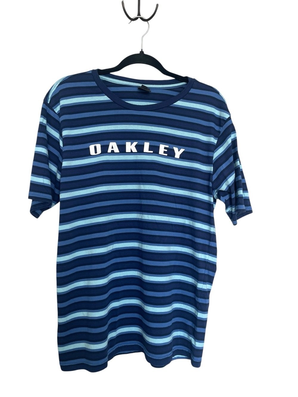 Oakley Navy & Light Blue Striped Logo Tee